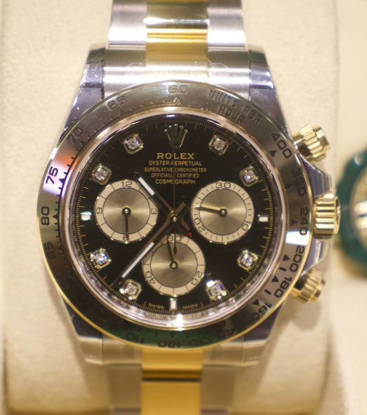 Rolex Daytona Gold Steel Black Diamond Dial 40 mm