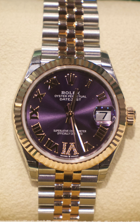 Rolex Datejust 31mm Rose Gold Steel Diamond Purple Dial Jubilee