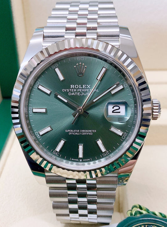 Rolex Datejust 41 Oystersteel and white gold Men's Watch - MINT GREEN