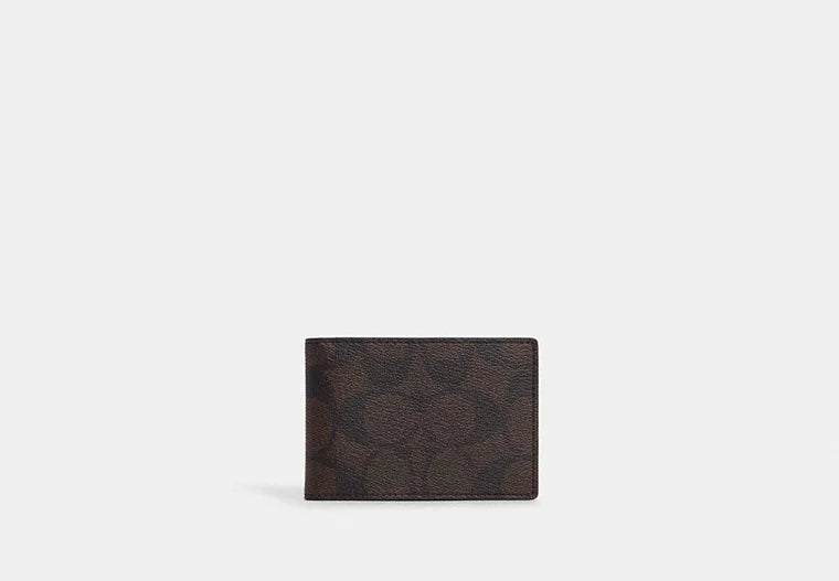 Coach Outlet Compact Billfold Wallet In Signature Canvas maghony