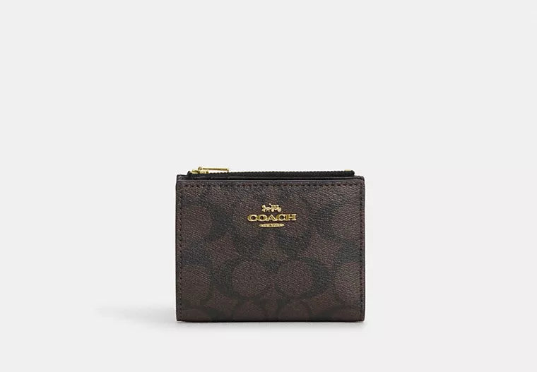 Coach Bifold Wallet In Signature Canvas in gold/brown black