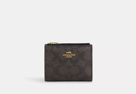 Coach Bifold Wallet In Signature Canvas in gold/brown black