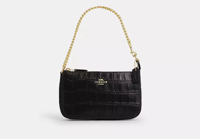 Coach nolita 19 embossed crocodile leather gold black bag