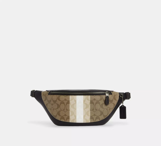 Coach Warren Belt Bag In Blocked Signature Canvas With Varsity Stripe