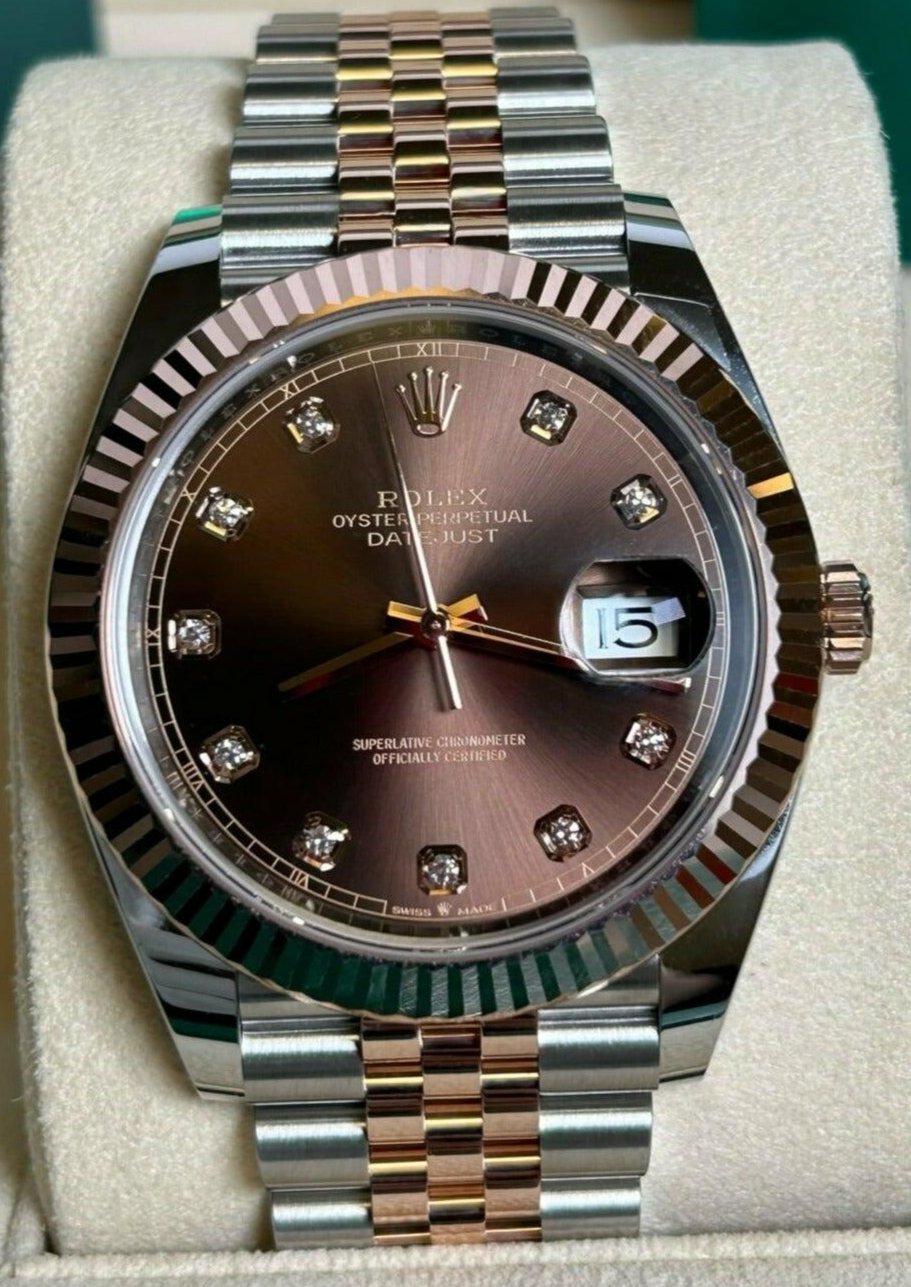 Rolex Datejust 41 Oystersteel and Everose gold Men's Watch - CHOCOLATE DIAMOND DIAL